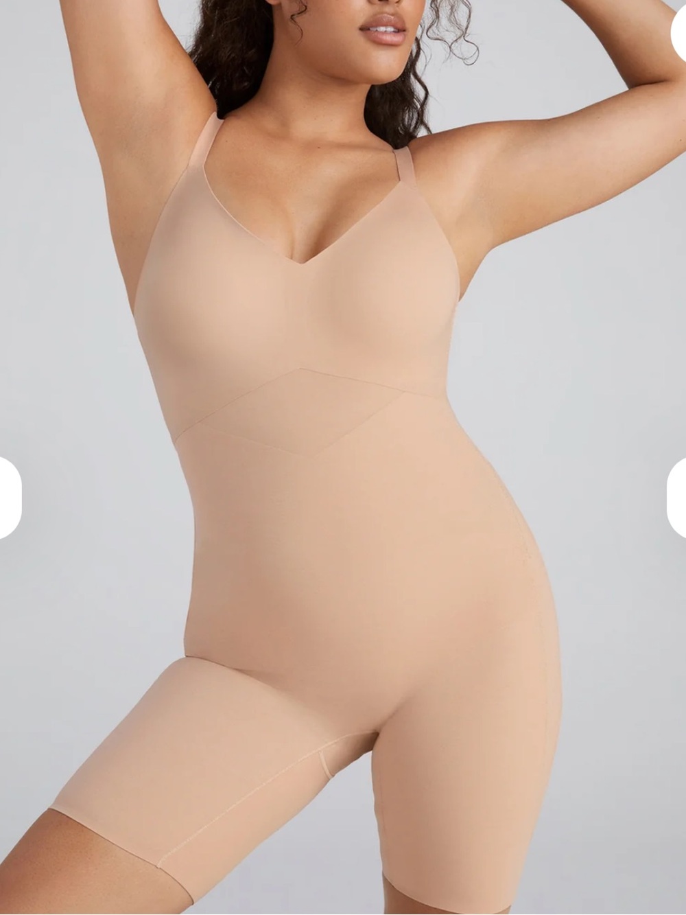 Honeylove Mid-Thigh Bodysuit Medium Beige Allover sculpting built-in bra